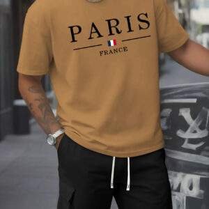 Men’s Printed 2pcs Set – Round Neck Cotton T-Shirt & Work Shorts, Short Sleeve, Spring/Summer