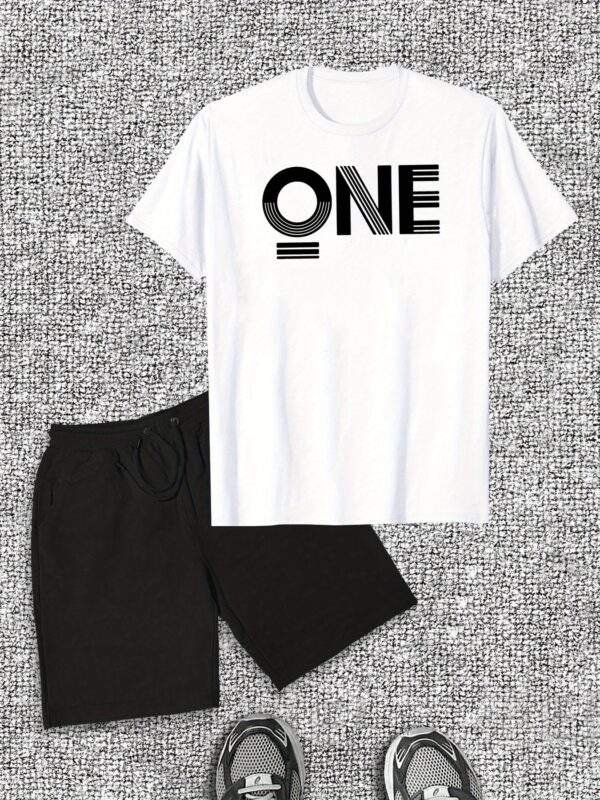 Men's "ONE" English Print T-Shirt & Shorts Set – Casual Summer Outfit, Short Sleeves, Lightweight & Comfortable Cotton Fabric - Image 4