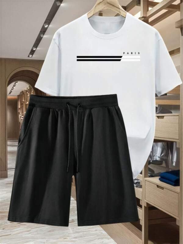 Unisex Two-Piece Casual Sports Set – Loose Fit Digital Print T-Shirt & Drawstring Shorts, Round Neck, Lightweight & Breathable, Ideal for Summer Beach Activities - Image 2