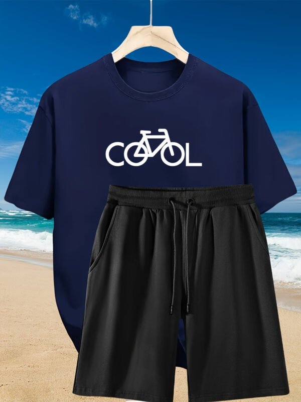 2pcs Men’s Summer Casual Set: Relaxed Cotton T-Shirt & Drawstring Bike-Print Shorts — Sporty, Comfortable, Beach-Ready for Daily & Weekend Wear - Image 2