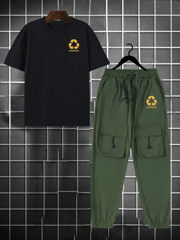 for KARMA Printed Men's Casual Trendy Tracksuit with Top and Comfortable Work Pants - Image 3