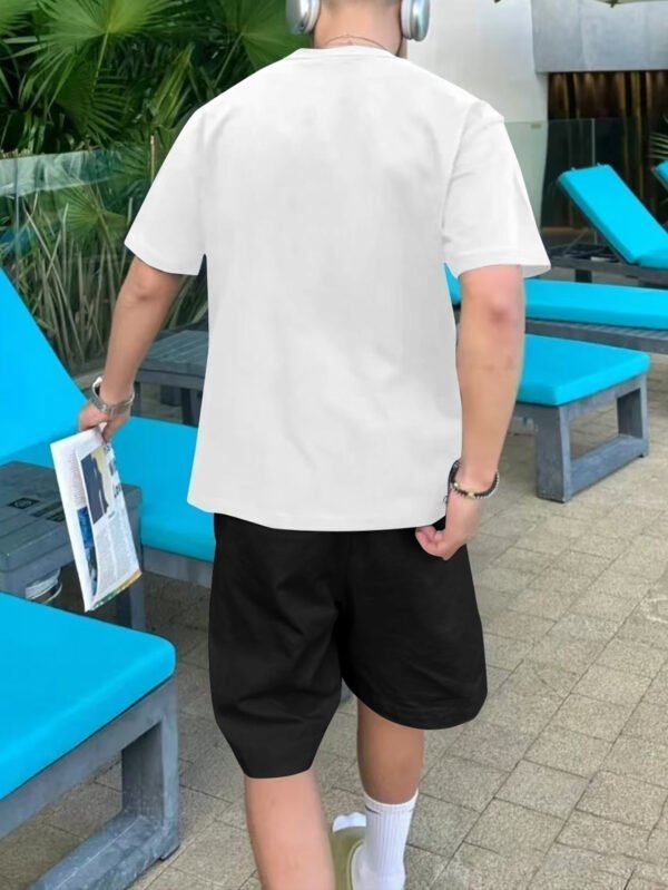 Men’s Brooklyn New York Print Cotton T-Shirt & Shorts Set – Casual Crew Neck, Short Sleeve, Loose Fit, White with Green Lettering, Summer Beachwear with Pockets - Image 9