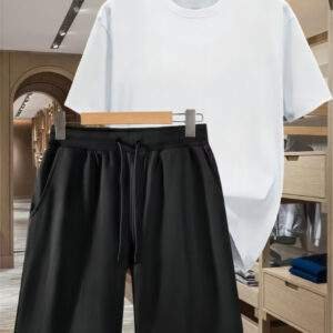 2pcs Summer Casual T-Shirt & Shorts Set - Men'S Relaxed Fit Cotton Tee with Drawstring Waist Shorts, All-Season Comfort for Beach, Sports, and Everyday Wear, Everyday Comfort|Casual Style|Stretchable Fabric