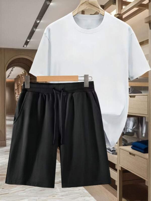2pcs Summer Casual T-Shirt & Shorts Set - Men'S Relaxed Fit Cotton Tee with Drawstring Waist Shorts, All-Season Comfort for Beach, Sports, and Everyday Wear, Everyday Comfort|Casual Style|Stretchable Fabric