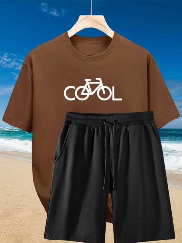 2pcs Men’s Summer Casual Set: Relaxed Cotton T-Shirt & Drawstring Bike-Print Shorts — Sporty, Comfortable, Beach-Ready for Daily & Weekend Wear - Image 5