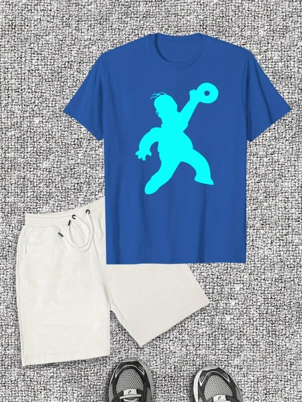 Men’s Casual Summer T-Shirt & Shorts Set – Cotton Crew Neck, Solid Color with Cartoon Print, Slight Stretch, Regular Fit, Perfect for Casual Wear - Image 4