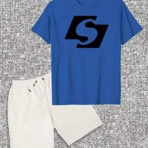 Men's Casual Cotton T-Shirt & Shorts Set – Solid Color, Crew Neck, Slight Stretch, Regular Fit, Lightweight for Summer Wear