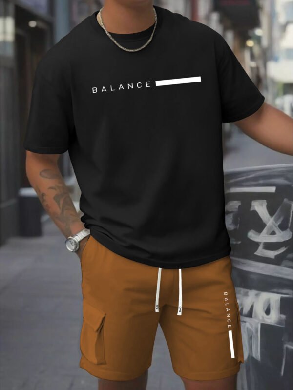 Printed Men’s 2pcs Set: Round Neck Cotton Short Sleeve T-Shirt & Work Shorts, Spring/Summer Wear - Image 5