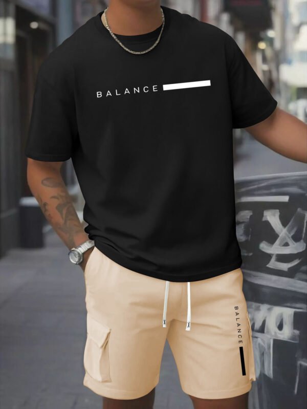 Printed Men’s 2pcs Set: Round Neck Cotton Short Sleeve T-Shirt & Work Shorts, Spring/Summer Wear - Image 4