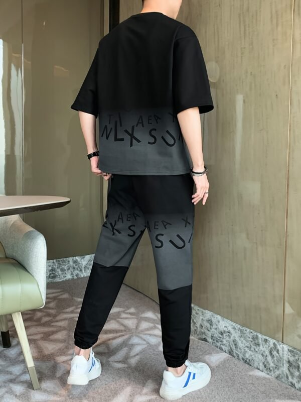 Men’s Summer Casual Cotton Blend Set – Gradient Short Sleeve T-Shirt & Stylish Drawstring Shorts, Machine Washable. - Image 4