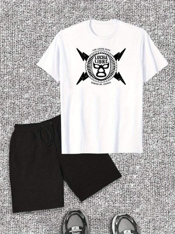 Men's Casual Cotton T-Shirt & Shorts Set – Summer Solid Color Crew Neck Tee with Logo & White Drawstring Shorts, Breathable Cotton, Ideal for Casual Wear - Image 2