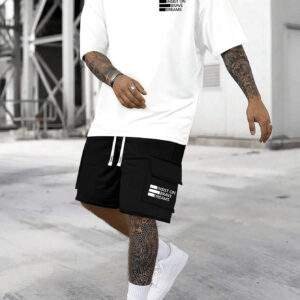 Men’s “INSIST ON BRAVE DREAMS” Printed Short Sleeve Top & Shorts Set – Comfortable, Breathable, Casual Summer Outfit for Daily Wear, Vacation, or Training.
