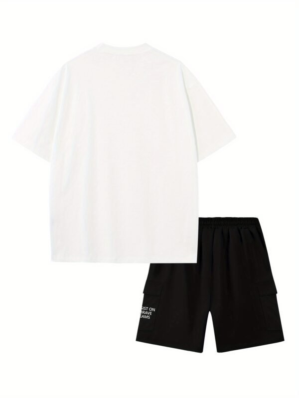 Men’s “INSIST ON BRAVE DREAMS” Printed Short Sleeve Top & Shorts Set – Comfortable, Breathable, Casual Summer Outfit for Daily Wear, Vacation, or Training. - Image 7