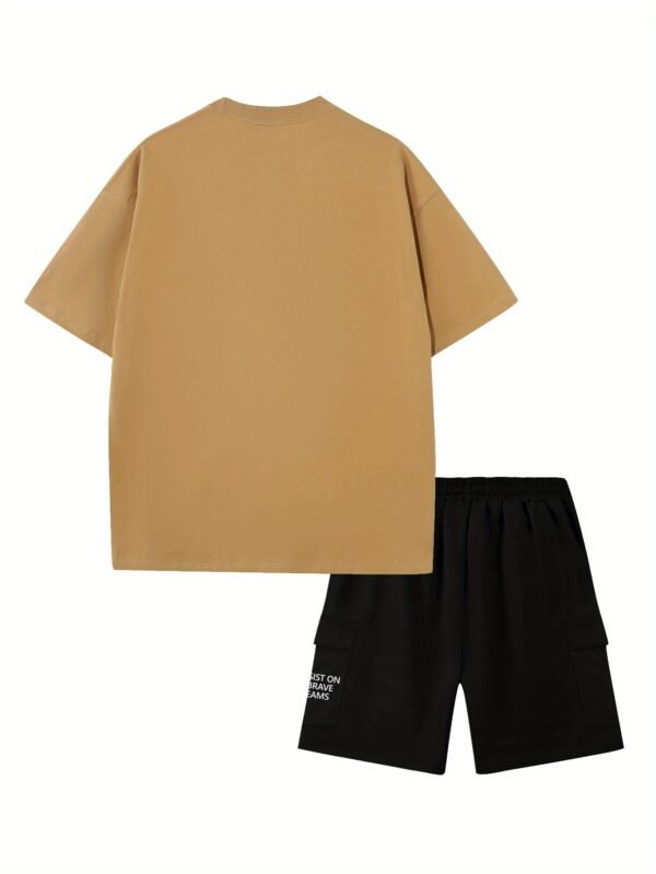 Men’s “INSIST ON BRAVE DREAMS” Printed Short Sleeve Top & Shorts Set – Comfortable, Breathable, Casual Summer Outfit for Daily Wear, Vacation, or Training. - Image 9