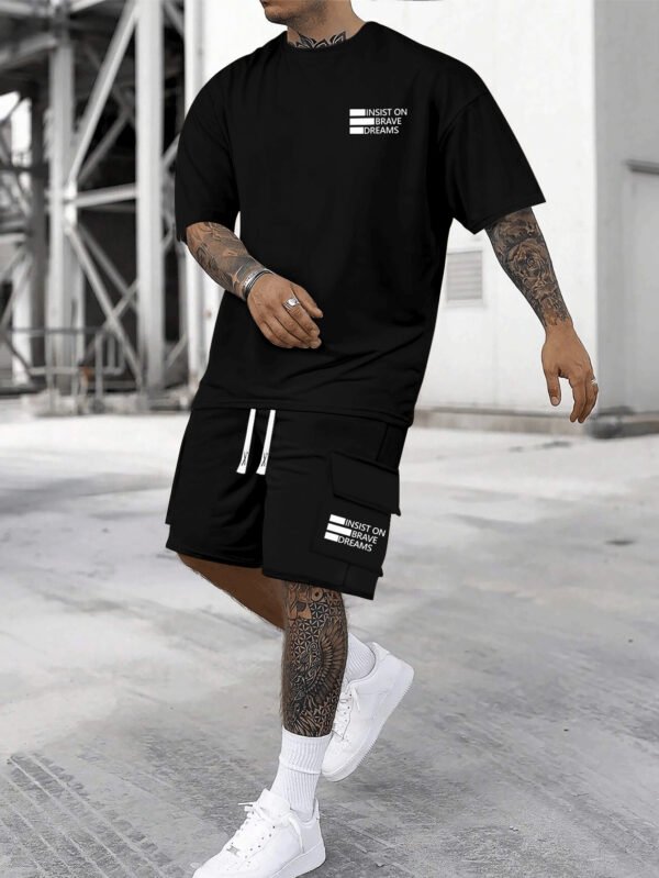 Men’s “INSIST ON BRAVE DREAMS” Printed Short Sleeve Top & Shorts Set – Comfortable, Breathable, Casual Summer Outfit for Daily Wear, Vacation, or Training. - Image 6