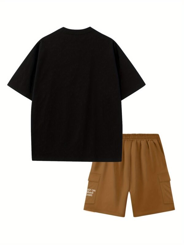 Men’s “INSIST ON BRAVE DREAMS” Printed Short Sleeve Top & Shorts Set – Comfortable, Breathable, Casual Summer Outfit for Daily Wear, Vacation, or Training. - Image 8