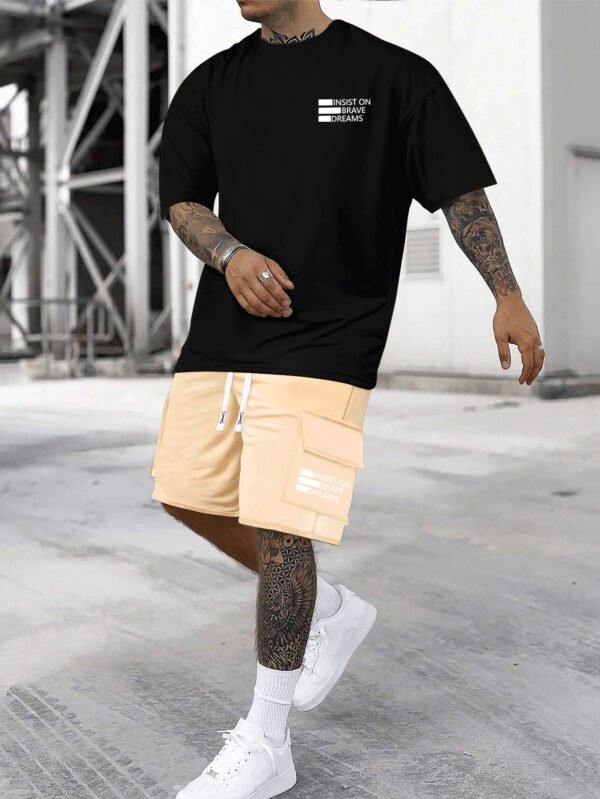 Men’s “INSIST ON BRAVE DREAMS” Printed Short Sleeve Top & Shorts Set – Comfortable, Breathable, Casual Summer Outfit for Daily Wear, Vacation, or Training. - Image 4