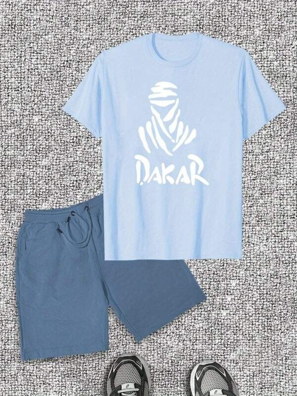 Men’s Casual Summer Set – Solid Color Cotton Shorts & Graphic Print T-Shirt, Regular Fit, Drawstring Shorts, Perfect for Casual Wear - Image 6