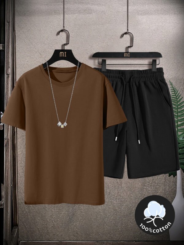 Men’s Casual Summer Cotton Tee & Shorts Set – Light Gray “MI” Logo Tee with Black Shorts, Comfortable & Perfect for Weekend Wear. - Image 5