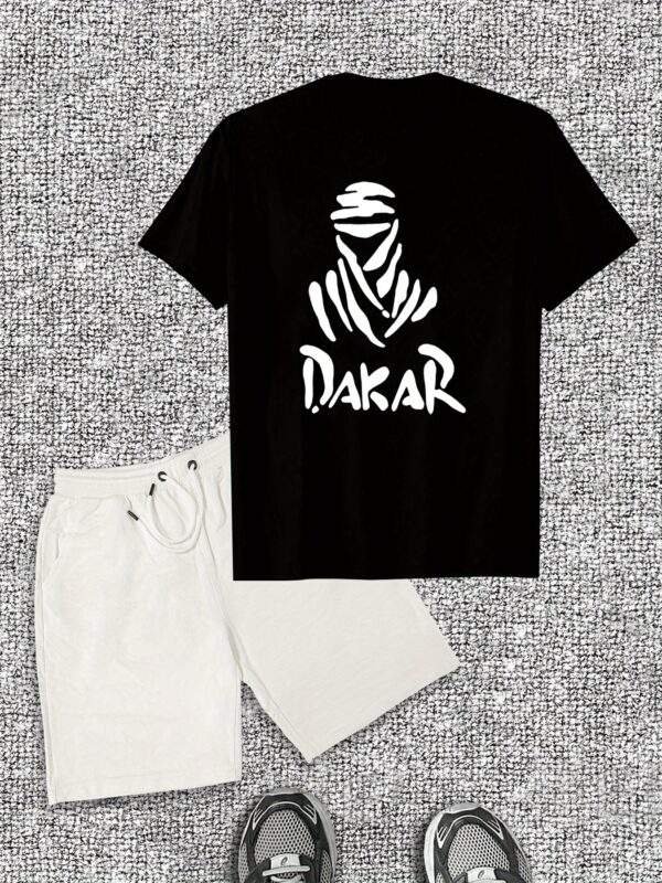 Men’s Casual Summer Set – Solid Color Cotton Shorts & Graphic Print T-Shirt, Regular Fit, Drawstring Shorts, Perfect for Casual Wear - Image 3
