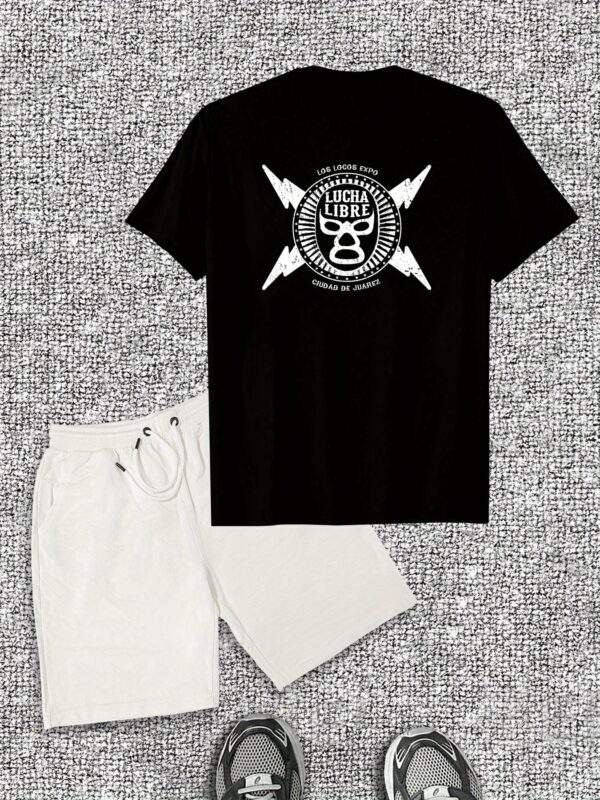 Men's Casual Cotton T-Shirt & Shorts Set – Summer Solid Color Crew Neck Tee with Logo & White Drawstring Shorts, Breathable Cotton, Ideal for Casual Wear - Image 4
