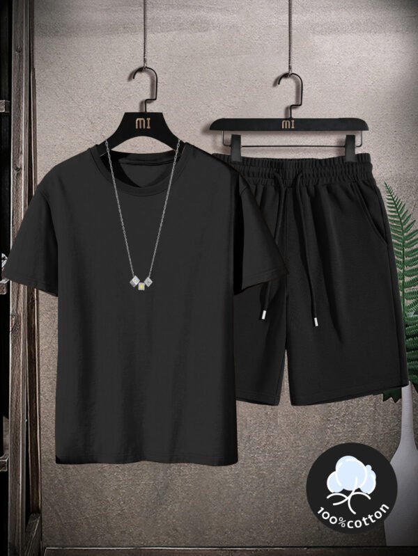 Men’s Casual Summer Cotton Tee & Shorts Set – Light Gray “MI” Logo Tee with Black Shorts, Comfortable & Perfect for Weekend Wear. - Image 7
