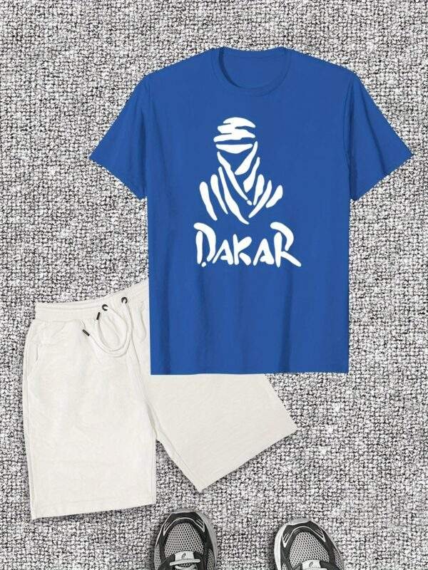 Men’s Casual Summer Set – Solid Color Cotton Shorts & Graphic Print T-Shirt, Regular Fit, Drawstring Shorts, Perfect for Casual Wear - Image 4