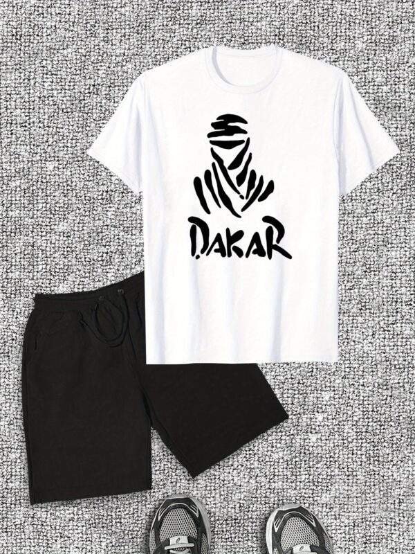Men’s Casual Summer Set – Solid Color Cotton Shorts & Graphic Print T-Shirt, Regular Fit, Drawstring Shorts, Perfect for Casual Wear - Image 5