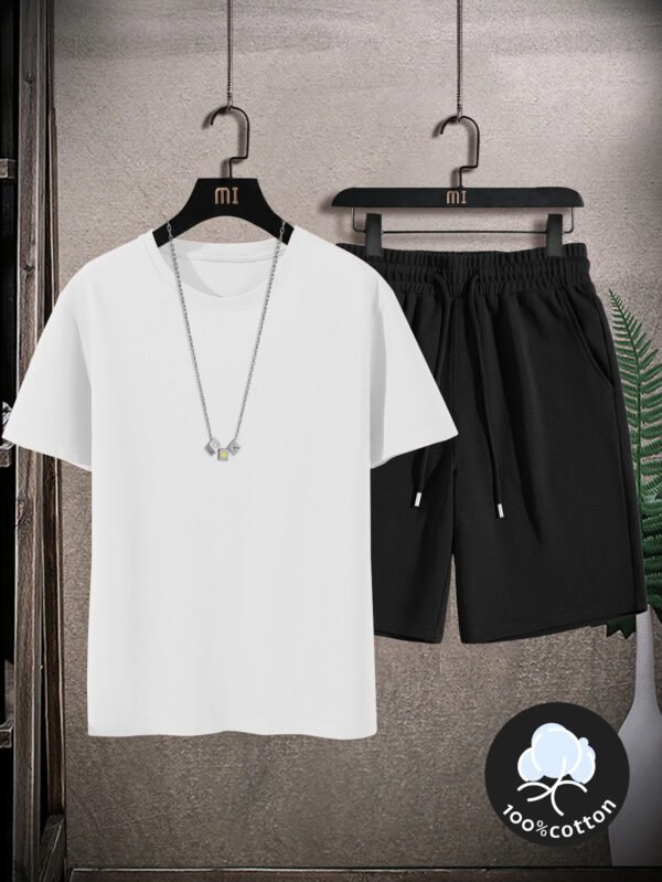 Men’s Casual Summer Cotton Tee & Shorts Set – Light Gray “MI” Logo Tee with Black Shorts, Comfortable & Perfect for Weekend Wear. - Image 4