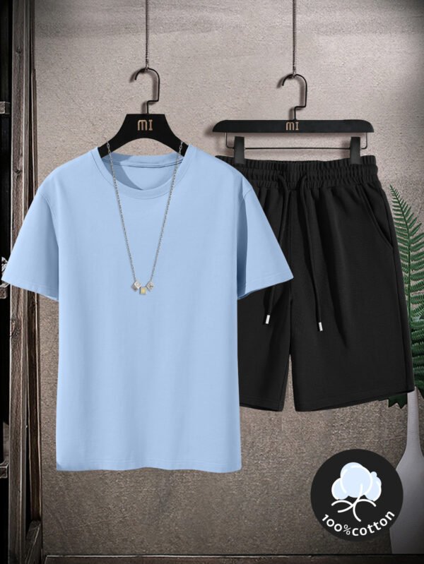 Men’s Casual Summer Cotton Tee & Shorts Set – Light Gray “MI” Logo Tee with Black Shorts, Comfortable & Perfect for Weekend Wear. - Image 6