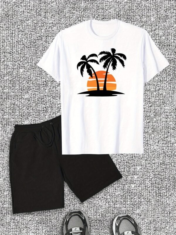 Men’s Casual Summer T-Shirt & Shorts Set – Cotton Crew Neck with Tropical Palm Tree Print, Regular Fit, Slight Stretch Fabric, Perfect for Beach or Vacation Wear - Image 6