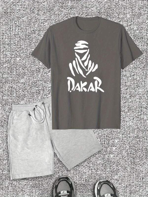 Men’s Casual Summer Set – Solid Color Cotton Shorts & Graphic Print T-Shirt, Regular Fit, Drawstring Shorts, Perfect for Casual Wear - Image 2